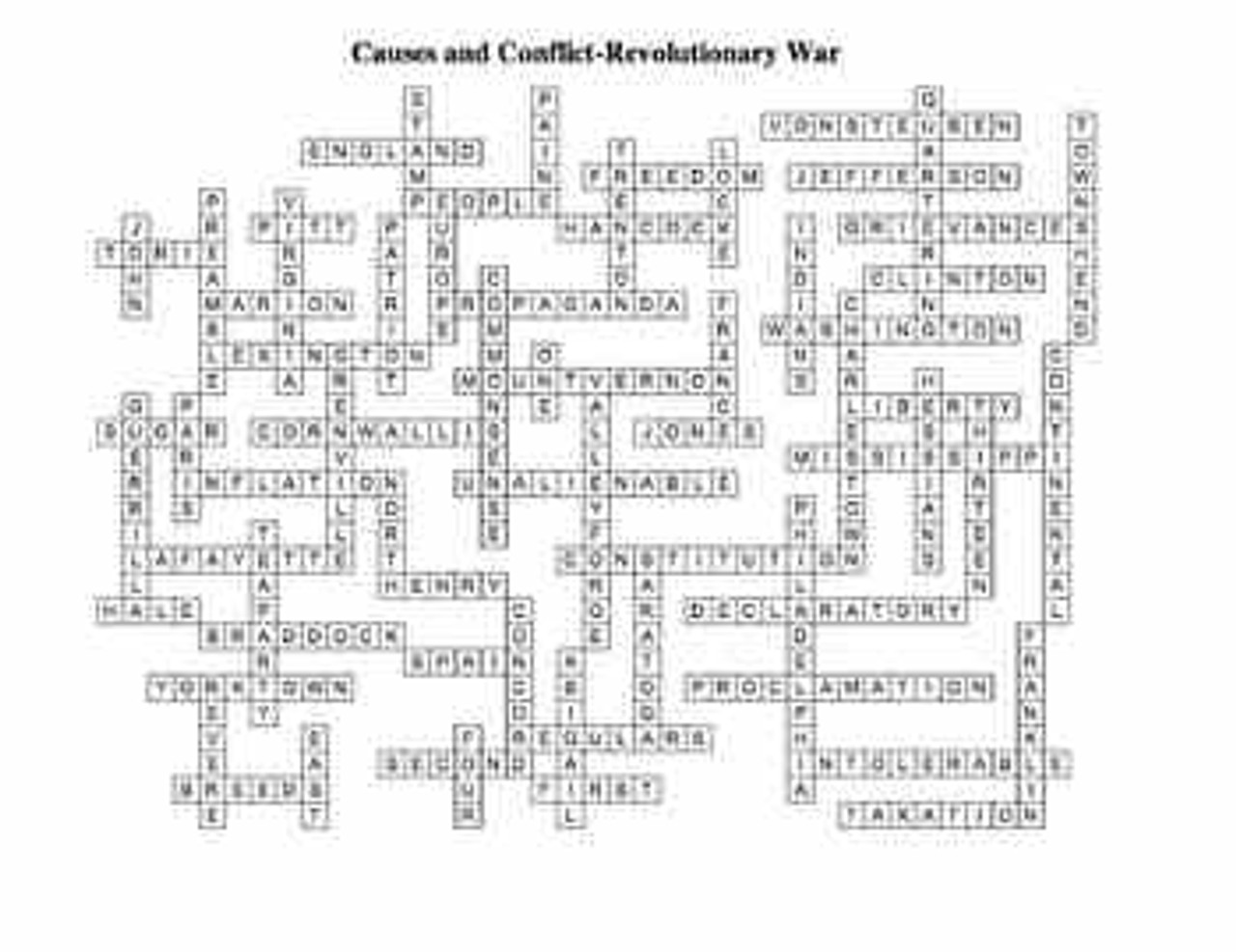 French and indian war crossword puzzle