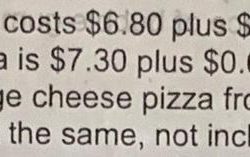 A large pizza at palanzios pizzeria costs $6.80