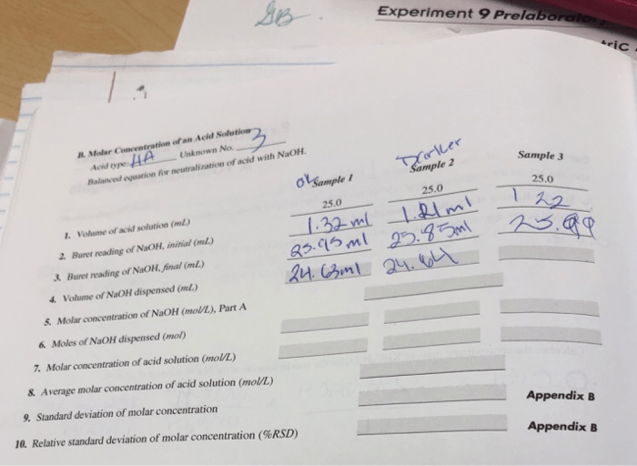 Experiment 9 volumetric analysis pre lab answers